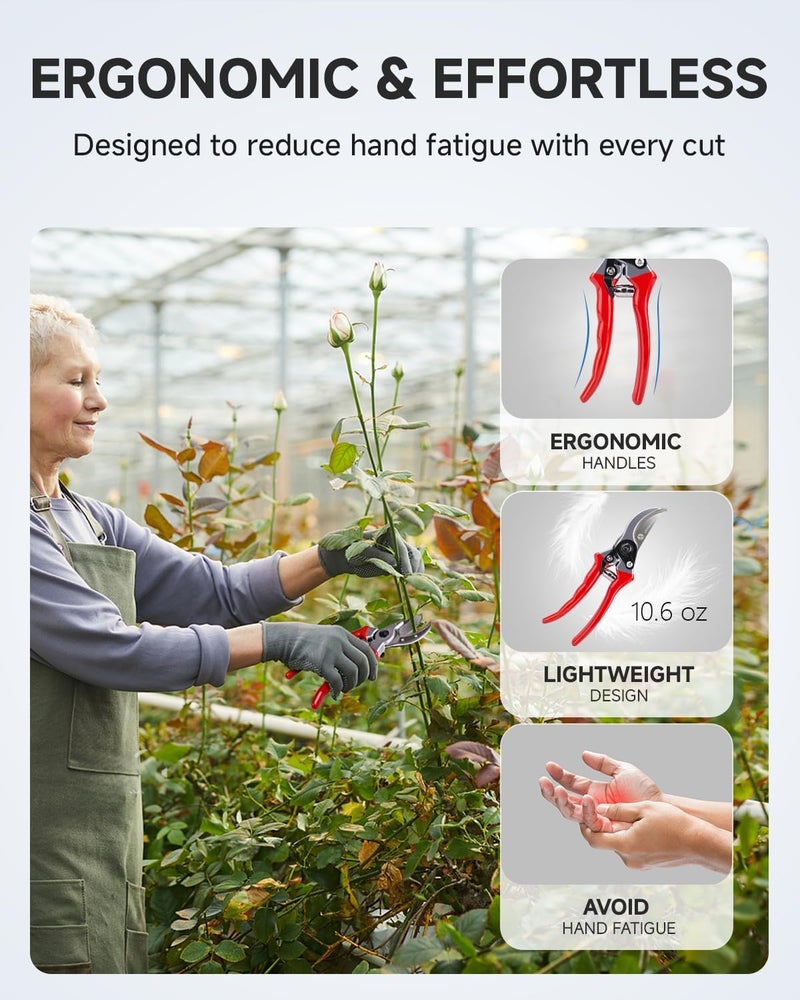 Fondwell 8.5" Bypass Pruning Shears for Gardening: Heavy Duty Garden Clippers Hand Pruners of High Cutting Efficiency - Image 4